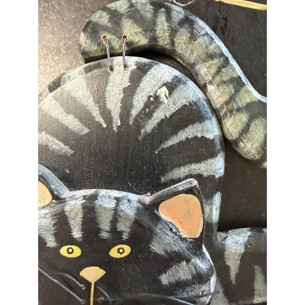 Handmade Black Cat Wall Hanging & Cat Mug Pottery Halloween Folk Art Set